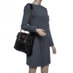 Pre Owned Prada Black Tessuto Catena Shoulder Bag