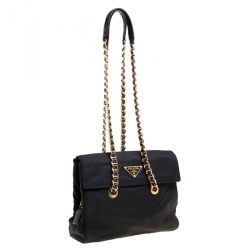 Pre Owned Prada Black Tessuto Catena Shoulder Bag