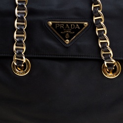 Pre Owned Prada Black Tessuto Catena Shoulder Bag