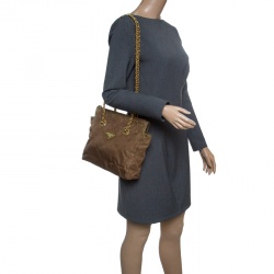 Pre Owned Prada Olive Green Tessuto Impuntu Shoulder Bag