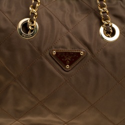 Pre Owned Prada Olive Green Tessuto Impuntu Shoulder Bag