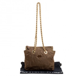 Pre Owned Prada Olive Green Tessuto Impuntu Shoulder Bag