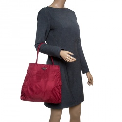 Pre Owned Prada Red Nylon Shopper Tote