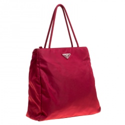 Pre Owned Prada Red Nylon Shopper Tote
