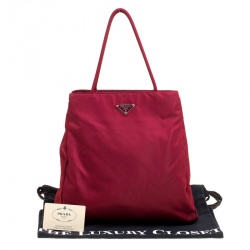 Pre Owned Prada Red Nylon Shopper Tote