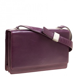 Pre Owned Prada Purple Leather Flap Shoulder Bag