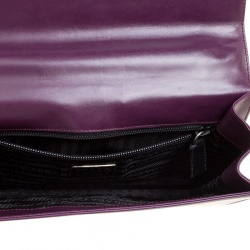 Pre Owned Prada Purple Leather Flap Shoulder Bag