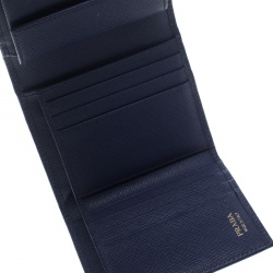 Pre Owned Prada Blue Saffiano Metal Leather Tri Fold Wallet