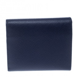 Pre Owned Prada Blue Saffiano Metal Leather Tri Fold Wallet