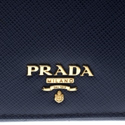 Pre Owned Prada Blue Saffiano Metal Leather Tri Fold Wallet
