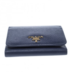 Pre Owned Prada Blue Saffiano Metal Leather Tri Fold Wallet