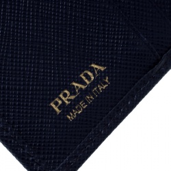 Pre Owned Prada Blue Saffiano Metal Leather Tri Fold Wallet