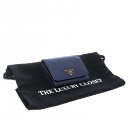 Pre Owned Prada Blue Saffiano Metal Leather Tri Fold Wallet