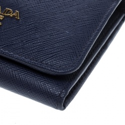 Pre Owned Prada Blue Saffiano Metal Leather Tri Fold Wallet