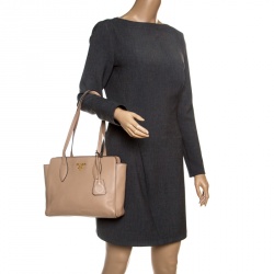 Pre Owned Prada Light Brown Leather Shoulder Bag