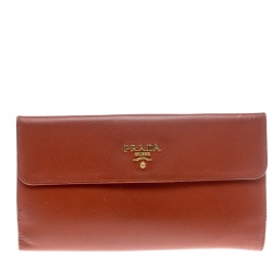 Pre Owned Prada Brown Saffiano Leather Long Flap Wallet