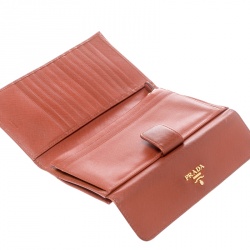 Pre Owned Prada Brown Saffiano Leather Long Flap Wallet