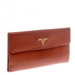 Pre Owned Prada Brown Saffiano Leather Long Flap Wallet