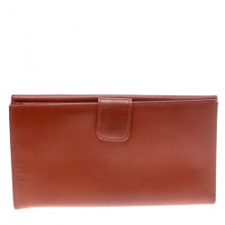 Pre Owned Prada Brown Saffiano Leather Long Flap Wallet