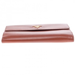 Pre Owned Prada Brown Saffiano Leather Long Flap Wallet