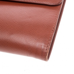 Pre Owned Prada Brown Saffiano Leather Long Flap Wallet