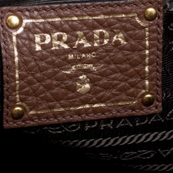 Pre Owned Prada Brown Vitello Daino Leather Shopper Tote