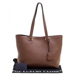 Pre Owned Prada Brown Vitello Daino Leather Shopper Tote