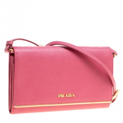 Pre Owned Prada Hot Pink Saffiano Leather Clutch Shouder Bag