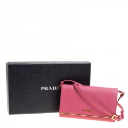 Pre Owned Prada Hot Pink Saffiano Leather Clutch Shouder Bag