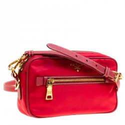 Pre Owned Prada Red Tessuto and Saffiano Leather Bandoliera Camera Case Bag