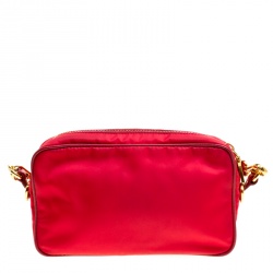 Pre Owned Prada Red Tessuto and Saffiano Leather Bandoliera Camera Case Bag