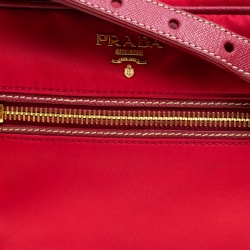 Pre Owned Prada Red Tessuto and Saffiano Leather Bandoliera Camera Case Bag
