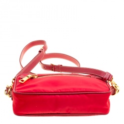 Pre Owned Prada Red Tessuto and Saffiano Leather Bandoliera Camera Case Bag