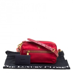 Pre Owned Prada Red Tessuto and Saffiano Leather Bandoliera Camera Case Bag