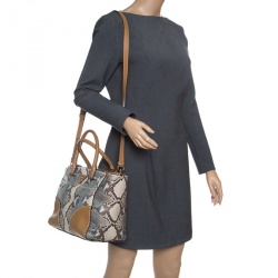 Pre Owned Prada Multicolor/Brown Python and Leather Double Zip Tote