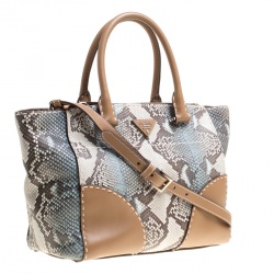 Pre Owned Prada Multicolor/Brown Python and Leather Double Zip Tote