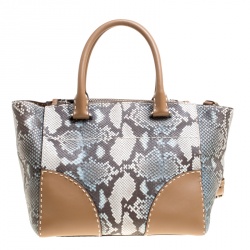 Pre Owned Prada Multicolor/Brown Python and Leather Double Zip Tote