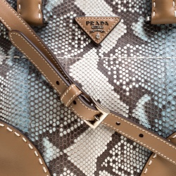 Pre Owned Prada Multicolor/Brown Python and Leather Double Zip Tote