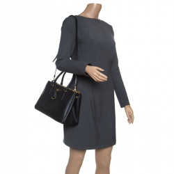 Pre Owned Prada Black Saffiano Lux Leather Small Double Zip Tote