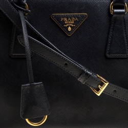 Pre Owned Prada Black Saffiano Lux Leather Small Double Zip Tote