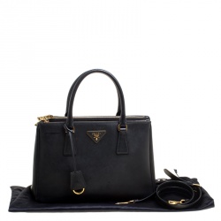 Pre Owned Prada Black Saffiano Lux Leather Small Double Zip Tote