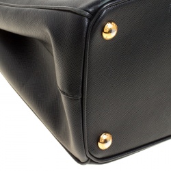 Pre Owned Prada Black Saffiano Lux Leather Small Double Zip Tote