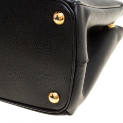 Pre Owned Prada Black Saffiano Lux Leather Small Double Zip Tote