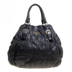 Pre Owned Prada Black Nappa Gaufre Leather Shopping Tote