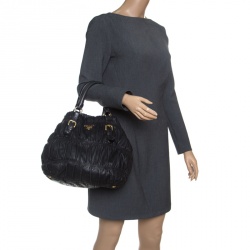 Pre Owned Prada Black Nappa Gaufre Leather Shopping Tote