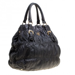 Pre Owned Prada Black Nappa Gaufre Leather Shopping Tote