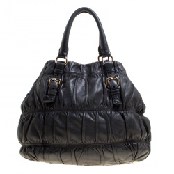 Pre Owned Prada Black Nappa Gaufre Leather Shopping Tote