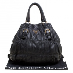 Pre Owned Prada Black Nappa Gaufre Leather Shopping Tote