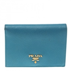 Pre Owned Prada Sky Blue Saffiano Metal Leather Snap Wallet