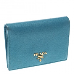 Pre Owned Prada Sky Blue Saffiano Metal Leather Snap Wallet